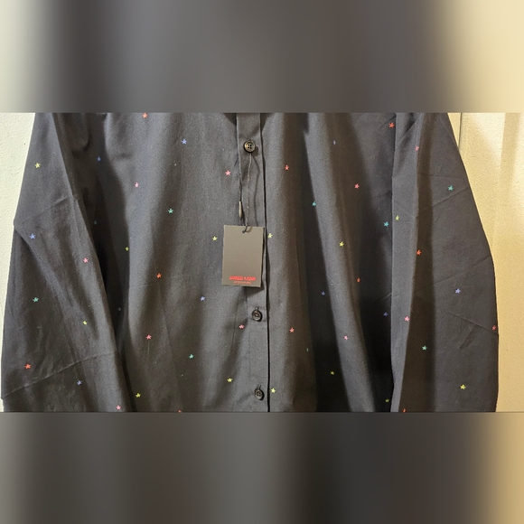 Jared Lang After Hours Star Print Button Down Shirt Black Men's Size Medium - Picture 3 of 10